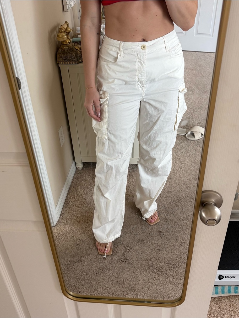 Good American White Cargo Pants - Lightweight Wide Leg